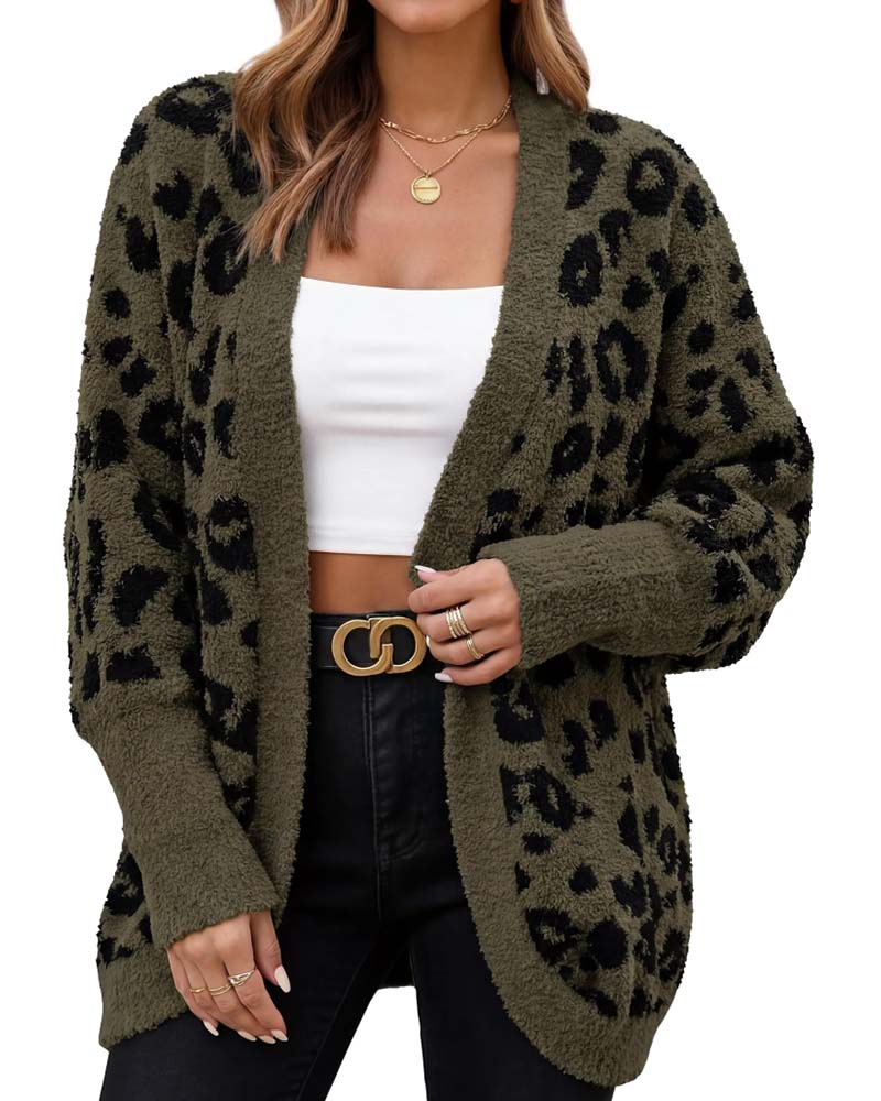 Loose Leopard Print Long Sleeve Cardigan