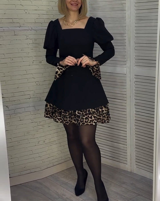 Elegant puff sleeve leopard print dress