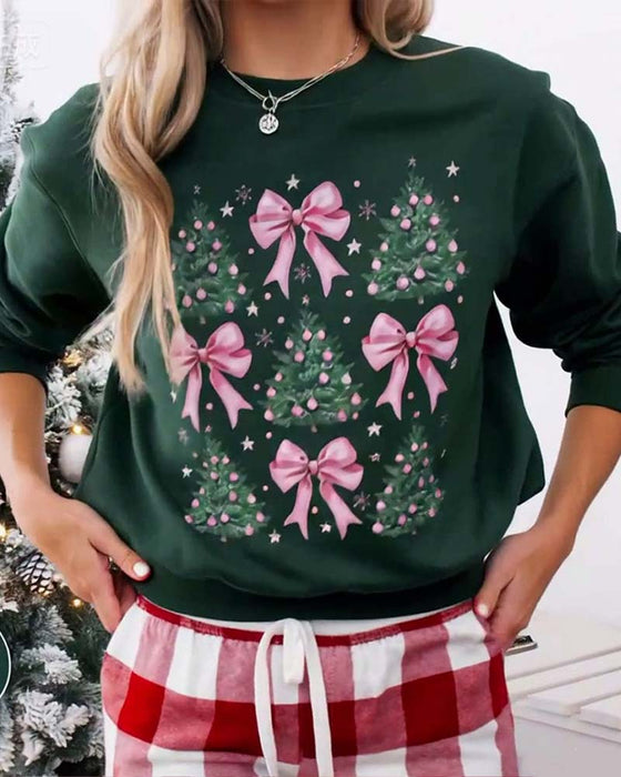 Bow Christmas Tree Print Sweatshirt