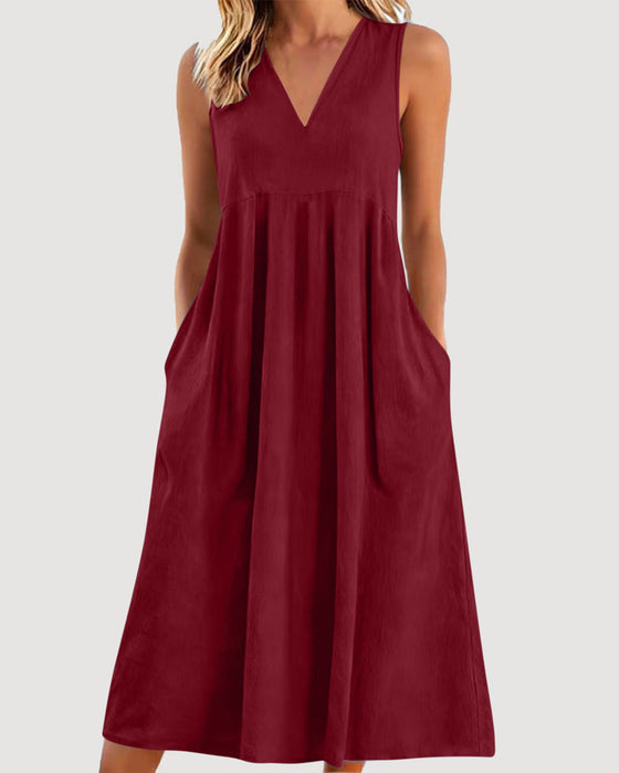Solid Color V-Neck Sleeveless Dress