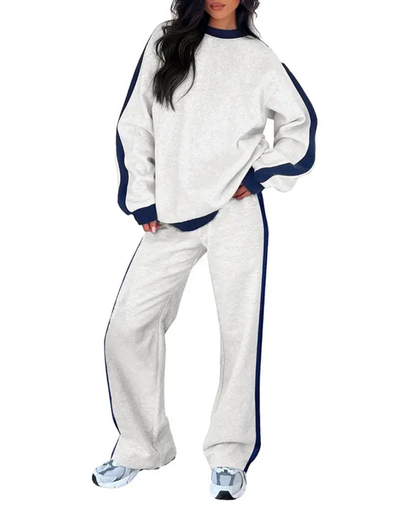 Side-Color Block Crewneck Sweatshirt Set