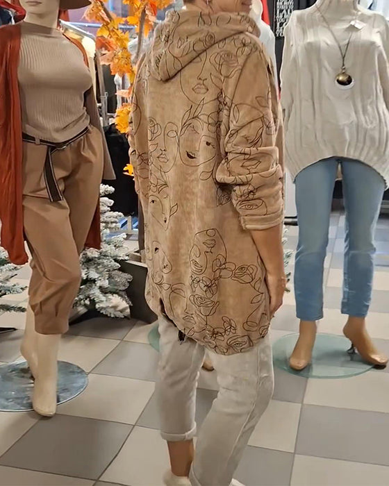 Hooded Loose-Fitting Printed Hoodie