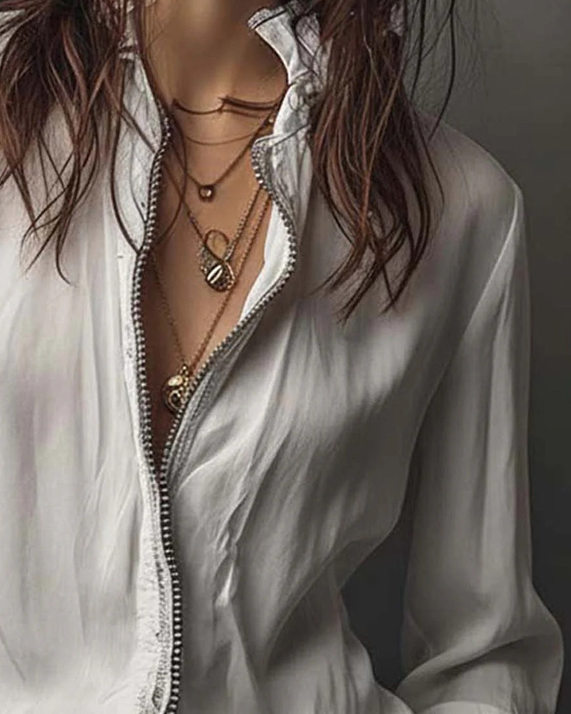 Stand-Collar Bell Sleeve Blouse