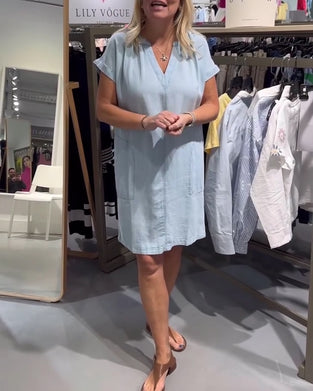 V-Neck Short Sleeve Denim Casual Dress
