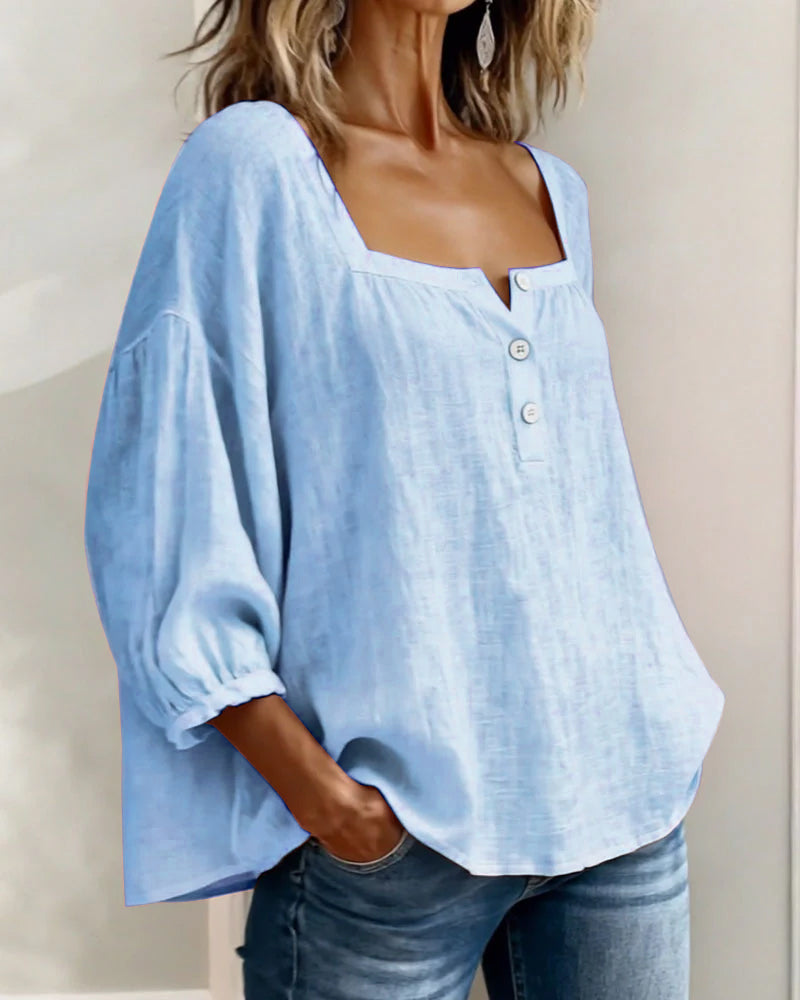 Simple Square Neck Long Sleeve Blouse