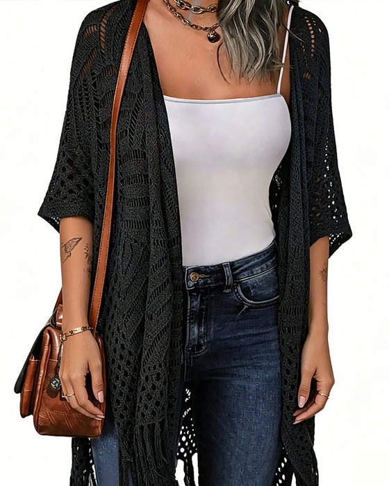 Cut-Out Fringe Knit Cardigans