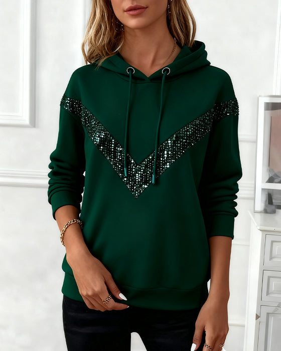 Long-Sleeved Solid Color Patchwork Hoodie