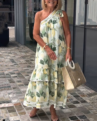 One Shoulder Floral Print Dress