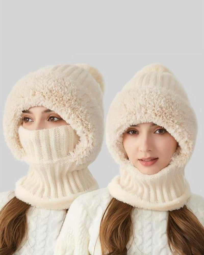 Women's Solid Color Pom Pom Decor Beanie Hat