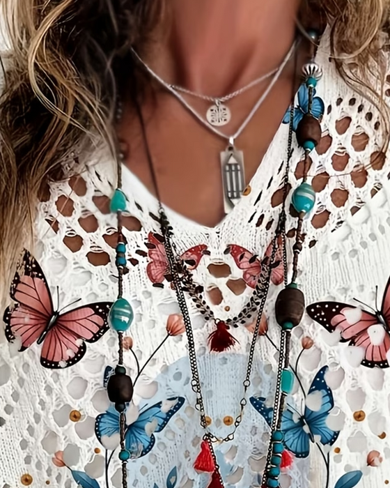 Butterfly Floral Cutout Pulloverx
