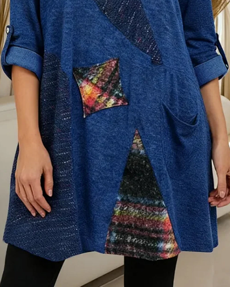 Casual Turtleneck Color-Blocked Dress