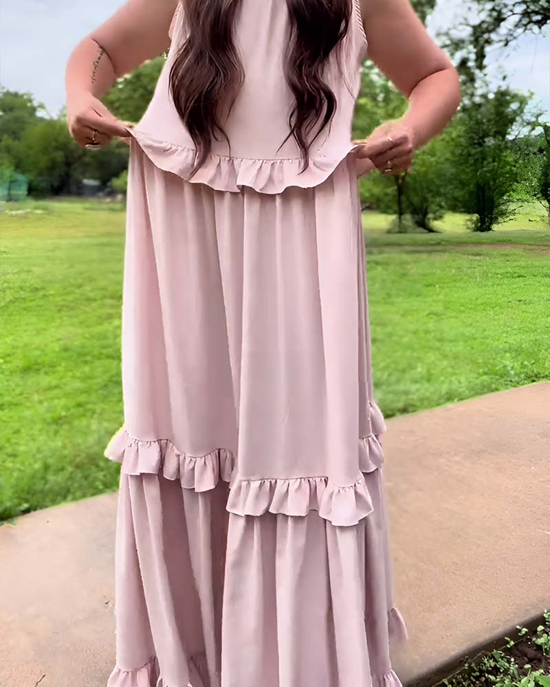 Spaghetti Strap Ruffle Hem Long Dress