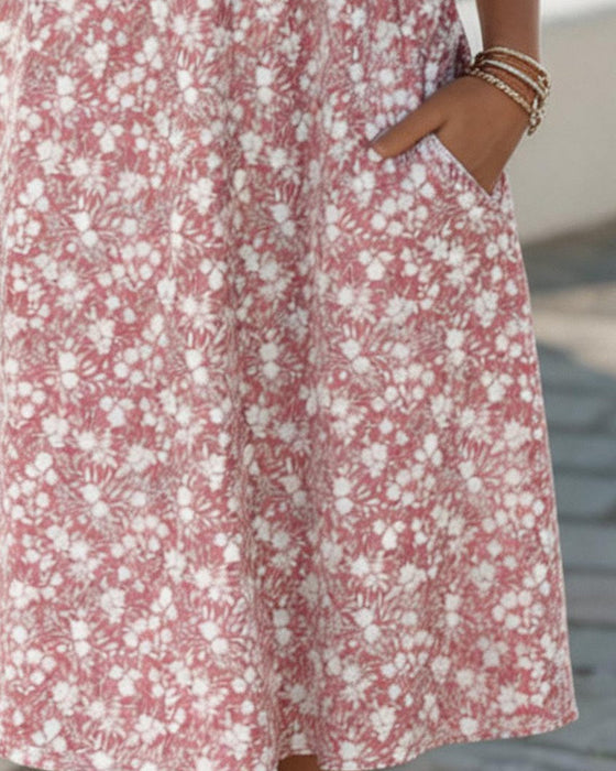 V-Neck Short-Sleeved Floral Dress