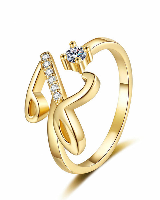 Adjustable Sparkling Initial Ring For Women