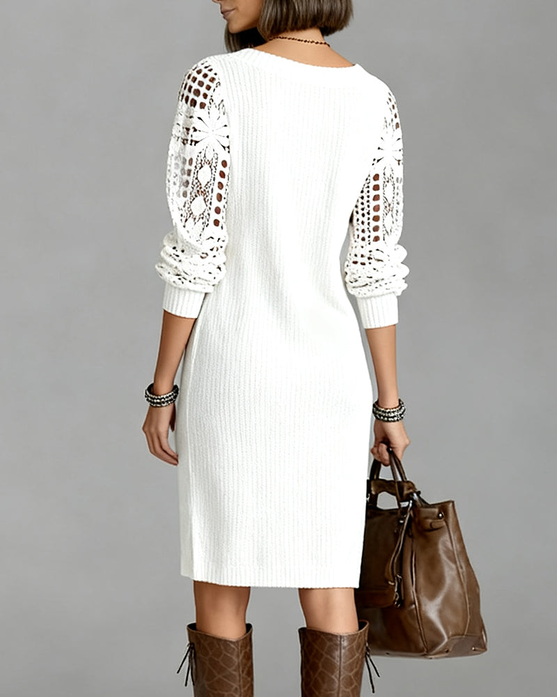 Lace Long-Sleeved V-Neck Fashion Dress