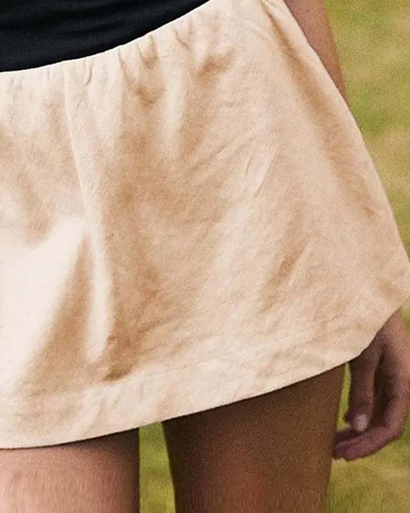 Solid-Color Faux Two-Piece Skirt with Built-in Shorts