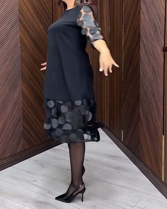 Mesh Stitching Fashionable Round Neck Dress