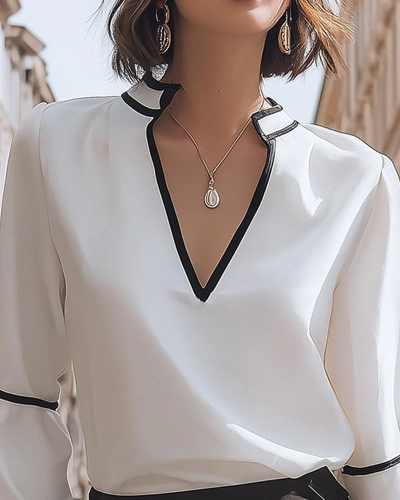 Elegant V-Neck Solid Color Women's Blouse