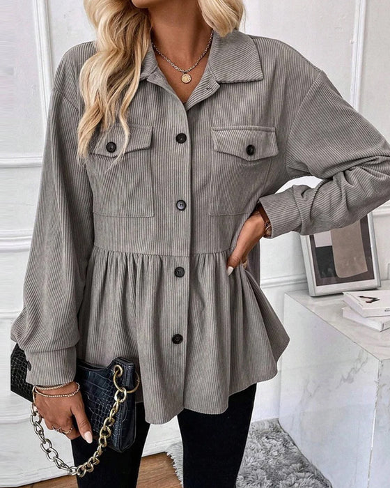 Pocket Corduroy Buttoned Top