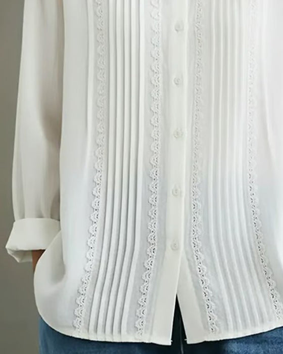 Doll Collar Solid Color Long-Sleeved Shirt