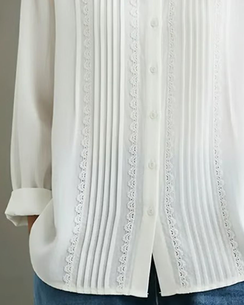 Doll Collar Solid Color Long-Sleeved Shirt