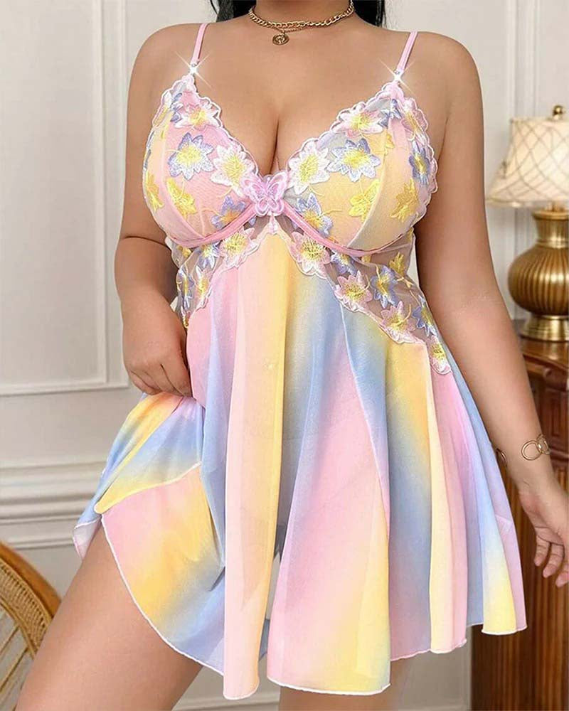Plus Size Colorful Embroidered Camisole Nightgown