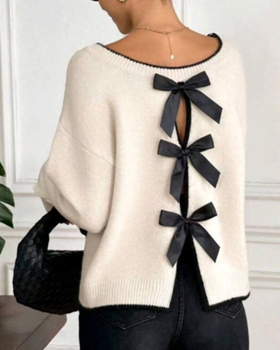 Back Hollow Bow Pullover