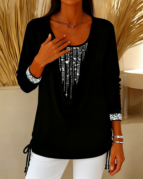 Drop Collar Fine Glitter Fake Two-Piece Top