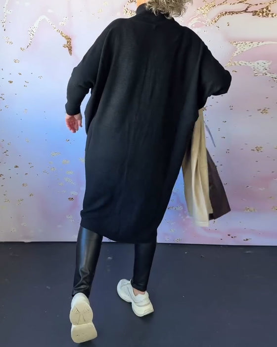 Casual solid color high collar long sleeve pullover