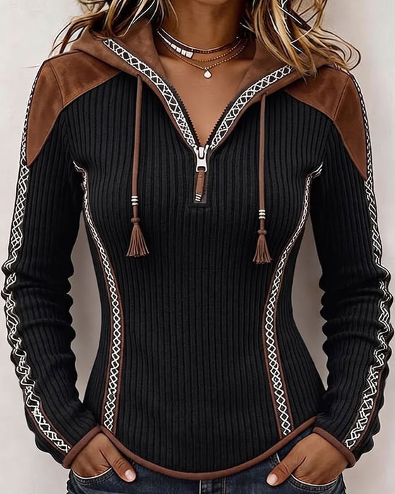 Hooded Zip Casual Top