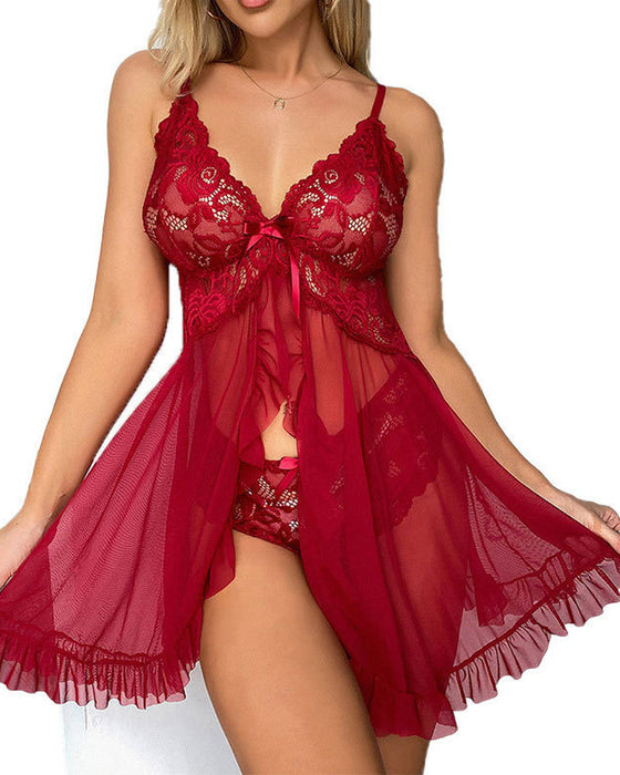 See-Through Mesh Sexy Nightdress Set