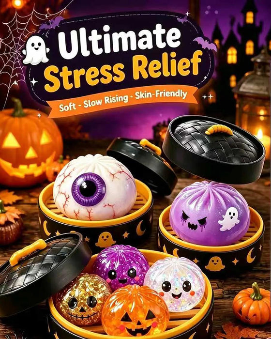 Halloween Cute Scary Ghost Maruko Squishy Squeeze Toy Set, Mini Portable Stress Toy, Sensory Products for Halloween Things, Party Treat Bag Fillers & Mini Gifts