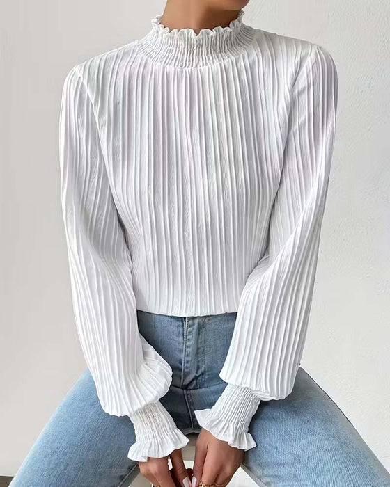Long-Sleeved French-Style Ruffled Blouse