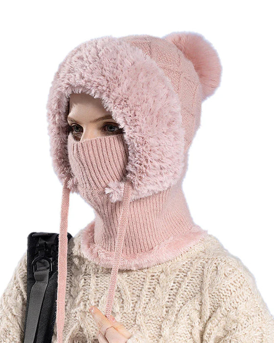 🔥Stylish thick knitted winter hat - with warm face shield and scarf🧣