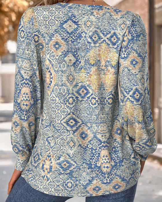 V-Neck Shirred Casual Blouse