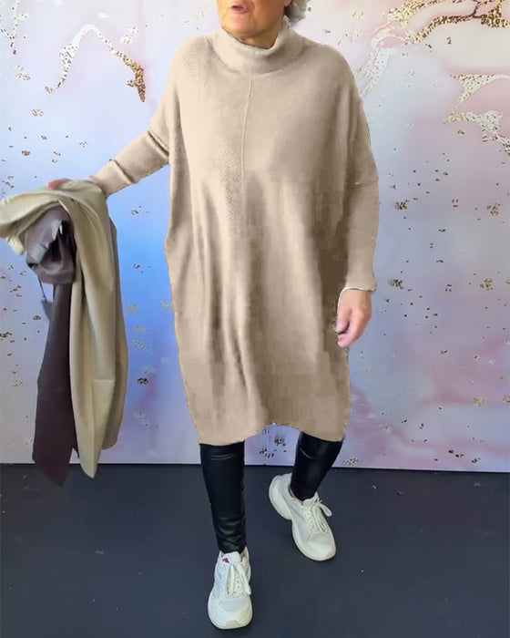 Casual solid color high collar long sleeve pullover