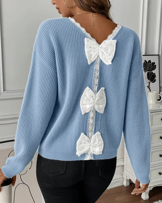 Long-Sleeved Back Bow Pullover