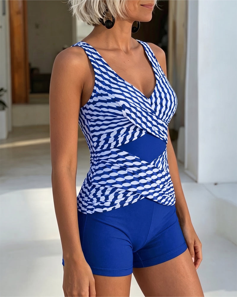 Geometric Print Crisscross Design Tankini