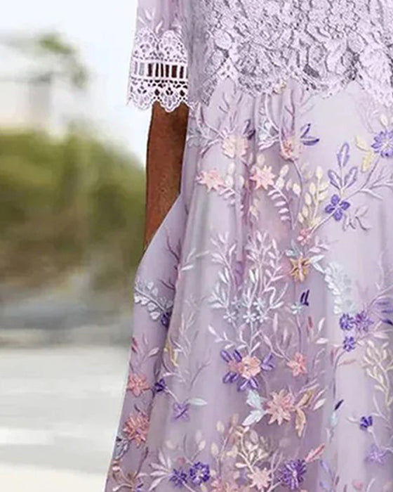 Lace Floral Patchwork A-Line Dress