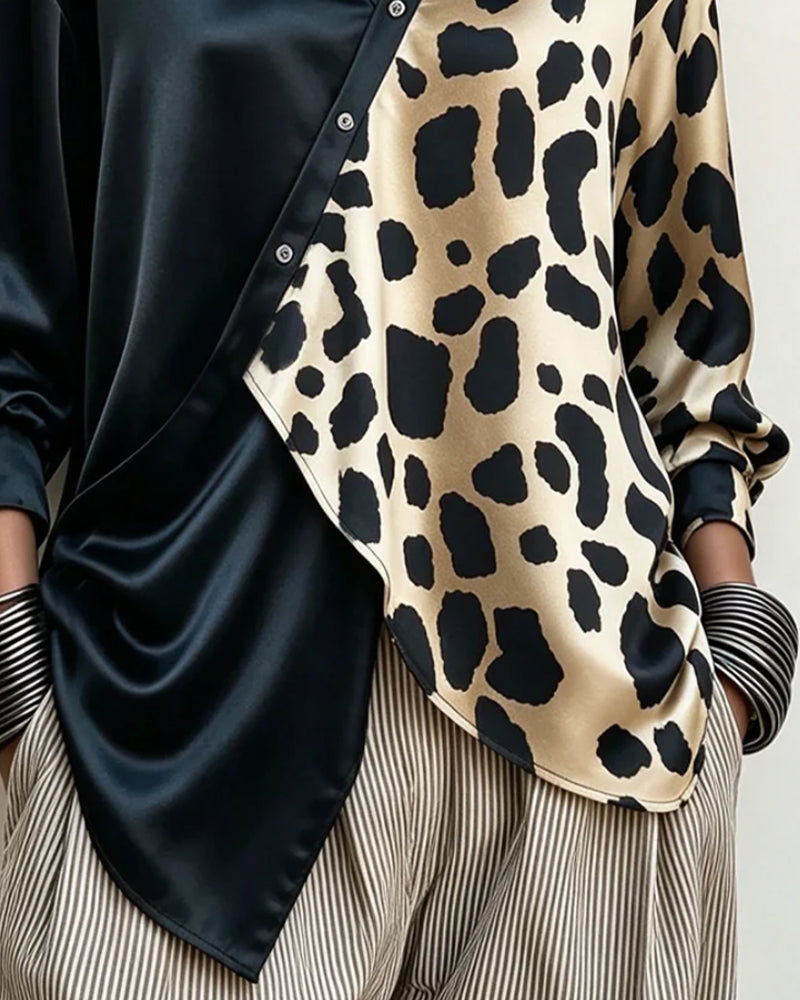 Irregular Leopard Print Buttoned Blouse