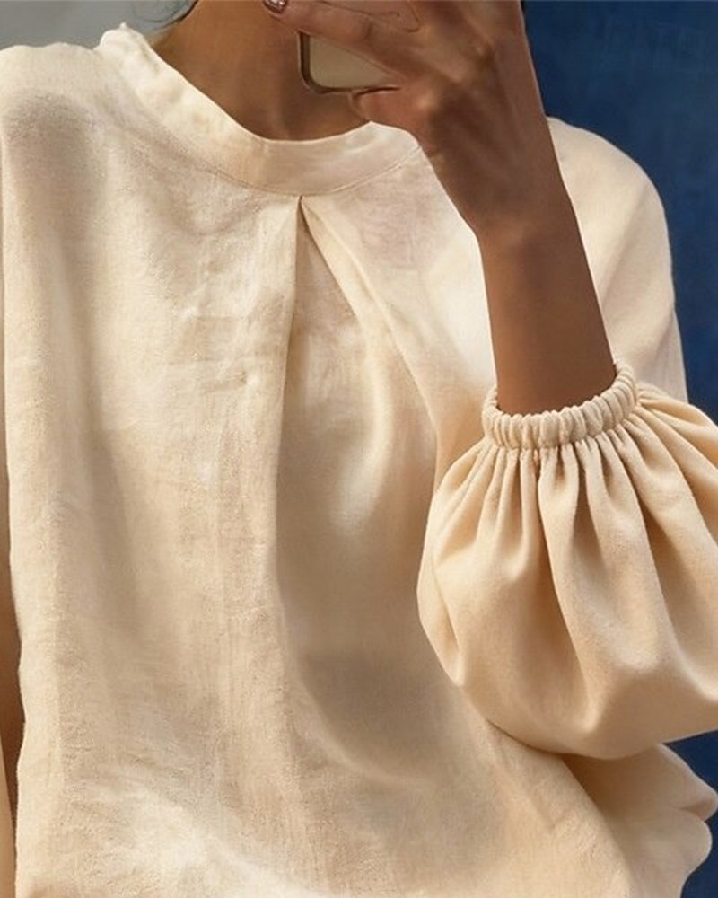 Puff Sleeve Cotton Linen Blouse