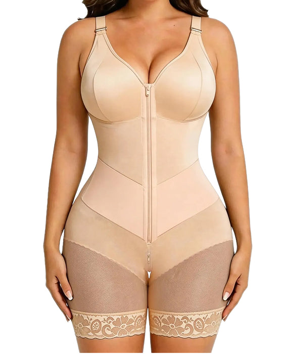 Women's Zip-Up Lace Tummy Control Shapewear Bodysuit