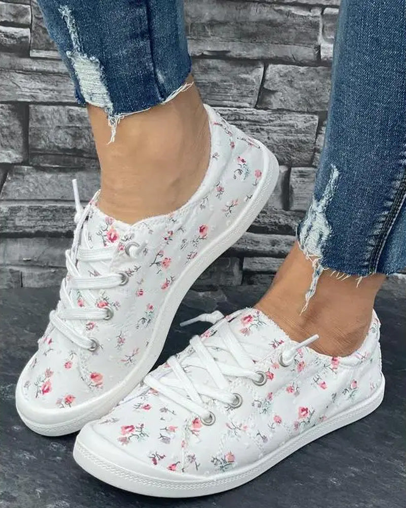 Floral Print Fashion Casual Cloth Shoes