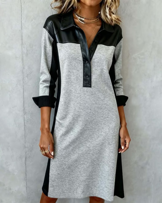 Long-Sleeved Patchwork Collared Dress