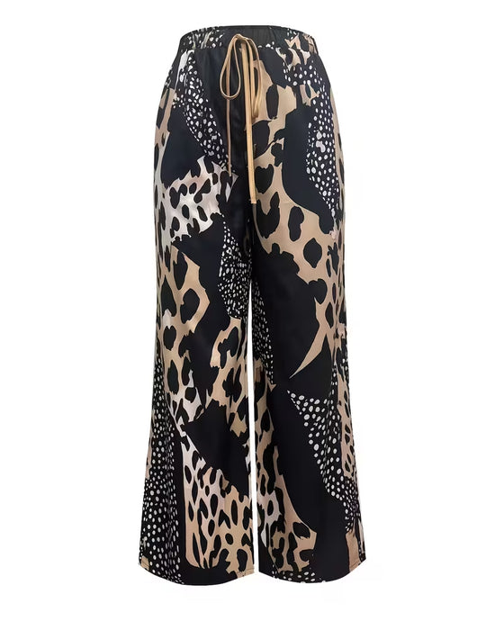 Leopard Print Polka Dot Wide-Leg Pants