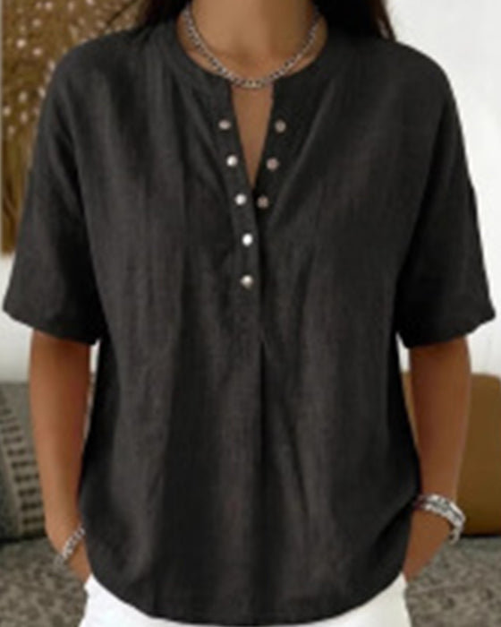 Solid Color Casual Short Sleeve Blouse