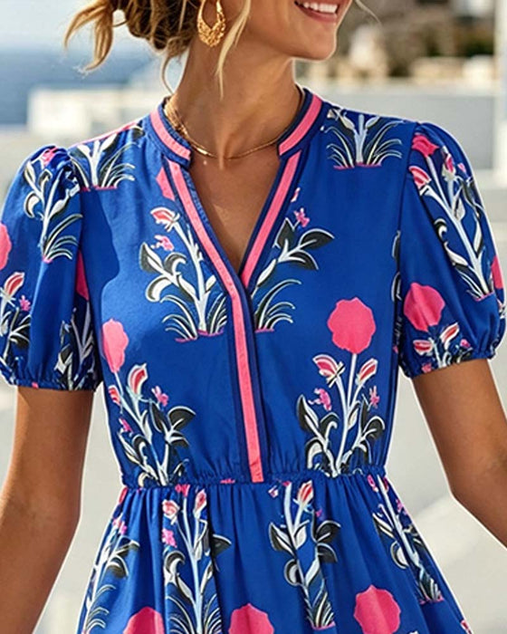V-Neck Puff Sleeve Dress