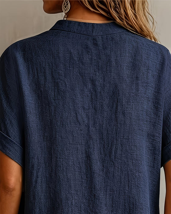 V-Neck Short Sleeve Loose Blouse