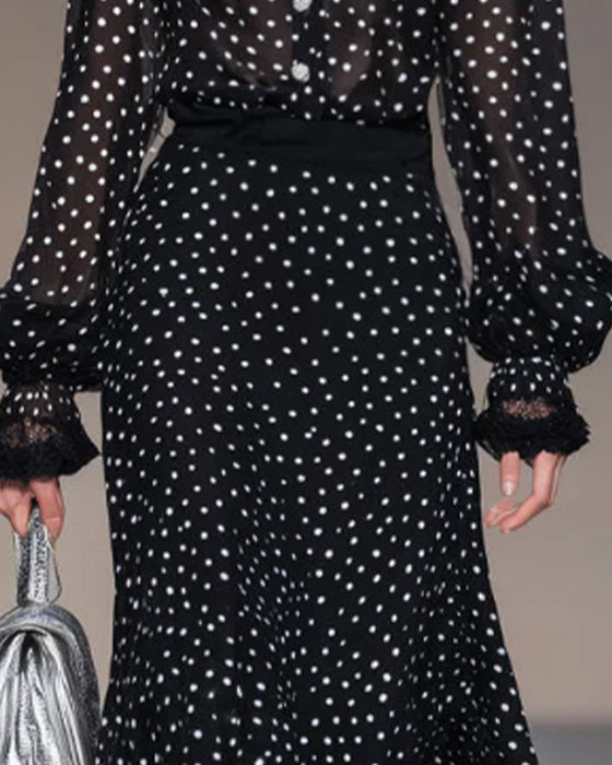 V-Neck Fashion Polka-Dot Dress