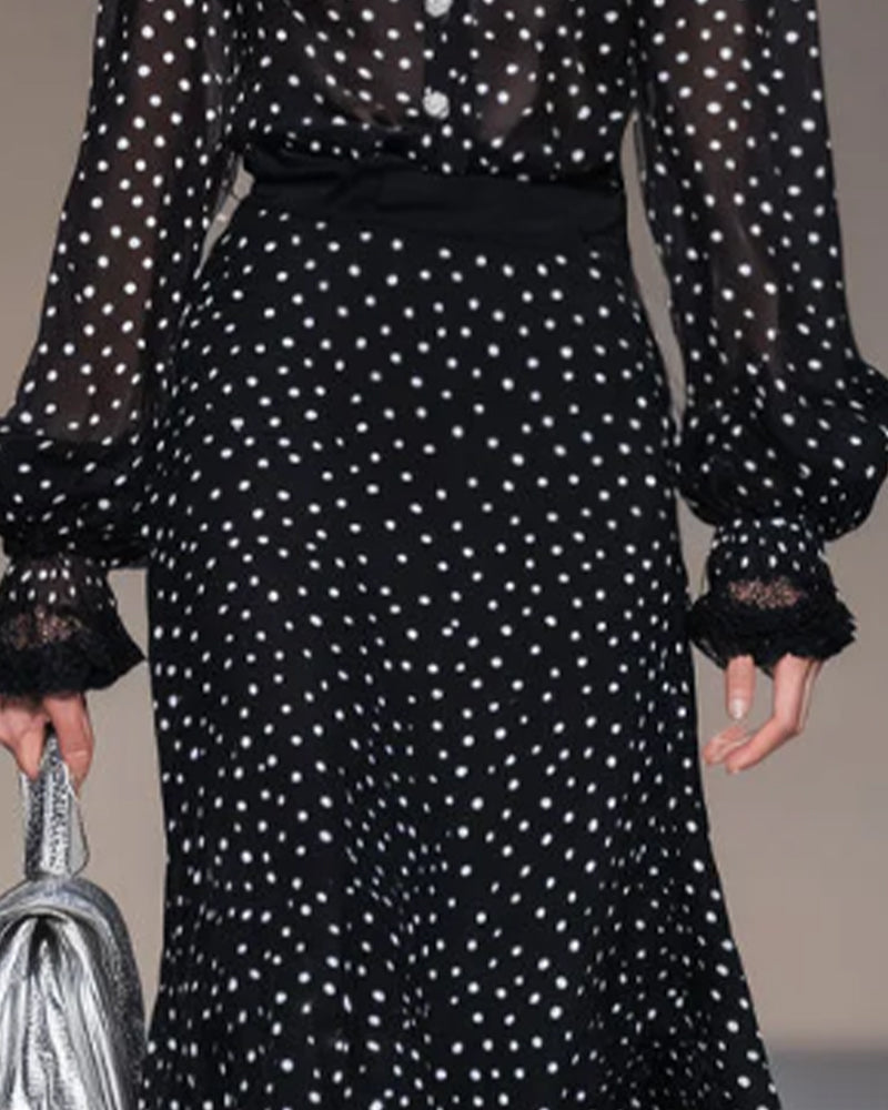 V-Neck Fashion Polka-Dot Dress